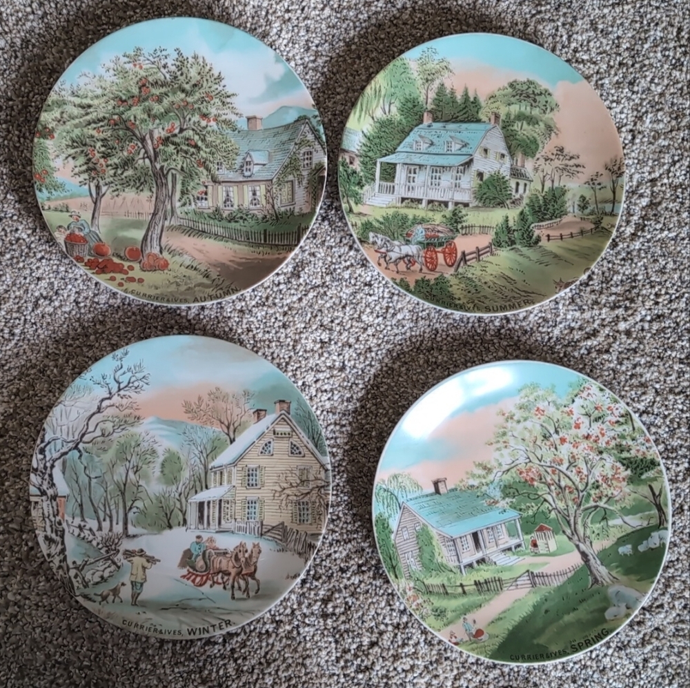 Currier & Ives Spring Summer Autumn Winter  Plate Collection 4 Plates Japan